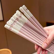 [5 Packs Love-Connected Pink Chopsticks]24cm Romantic Tableware - Heart-Shaped Design When Paired,Cute Couple Gift For Valentine's Day/Wedding/Anniversary(Dishwasher Friendly),School Supplies