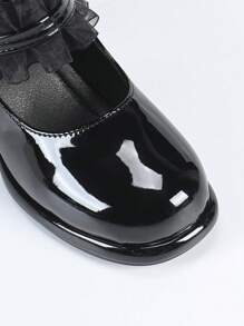 Women's Black Round Toe Chunky Heel Vintage French Ribbon Decor Elegant Party Casual Comfortable High Heel Shoes, Versatile And Elongating