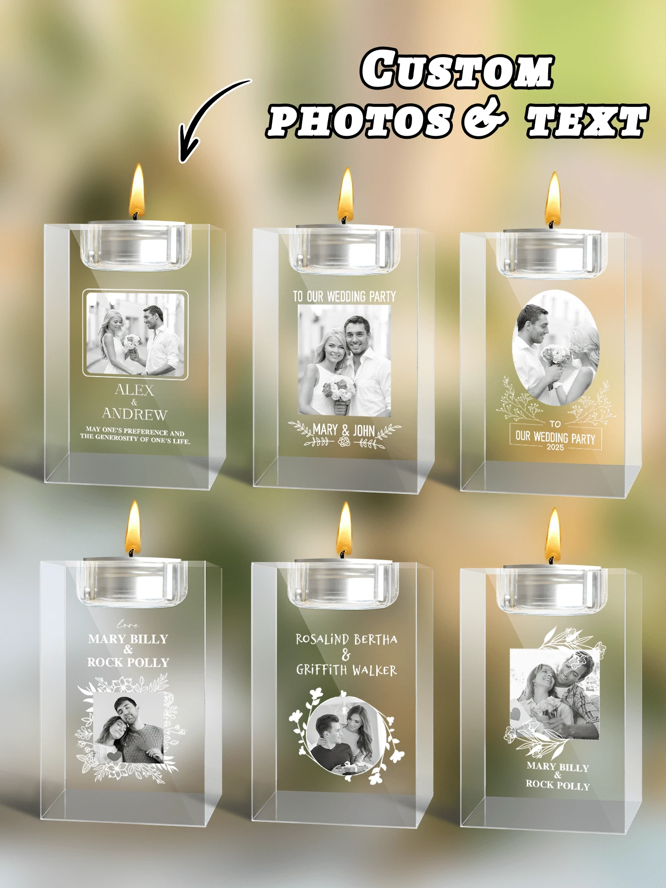 个性化 3D 照片水晶烛台定制雕刻水晶烛台，带有您自己的图像文字周年纪念圣诞节生日礼物送给爸爸妈妈他她（白色），爱在这里生活水晶茶灯烛台，个性化情侣礼物，订婚礼物，个性化柱状烛台