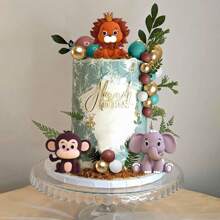 LaVenty Jungle Gender Reveal Cake Decoration Jungle Animals Cake Decoration Wild One Cake Decoration Two Wild Cake Topper Giraffe Monkey Cake Topper - Multicolor - View 4