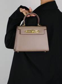 2025 高端时尚女士手提包，优雅小巧的棕榈纹理包，OL通勤多功能工作包，奢华立体小方包，女士单肩斜挎包 - 灰色 - 查看 3