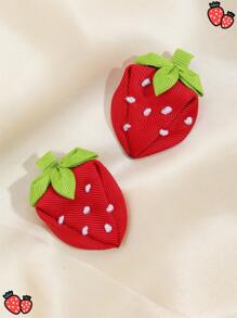 2pcs Sweet Cute Strawberry Hair Clips For Daily Life - Multicolor - View 2