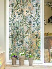 1roll 3D Stained Glass Privacy Window Film Rainbow Green Leaves Glass Door Film Static Cling Window Cling Covering Tint Anti UV Heat Control For Home And Office Room Decor Home Decor Wall Decor Bathroom Decor Bedroom Decor Room Decoration Stuff Living Room Decor House Decor Home Decor Living Room Wall Art Wall Paper Stickers