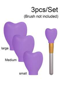 3pcs/Set Heart-Shaped Silicone Makeup Brush Protectors, Anti-Dust Storage & Protection Case, Brush Guards To Prevent Frizz,Makeup Brush Dust Protective Cover, Suitable For Travel, Vacation,Makeup Table, Dormitory,Ideal For Women, Daughters, Sisters, Teachers