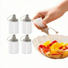 4pcs Japanese Style Mini Portable Sauce Bottles, Salad Sauce & Ketchup Condiment Containers, Plastic Squeeze Seasoning Bottles