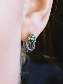 1 par de brincos de cobra com pedra verde da moda, minimalistas, sofisticados, personalizados, descolados e casuais, adequados para homens usarem diariamente, ao ar livre, no trabalho, ótimo presente de aniversário para amigos