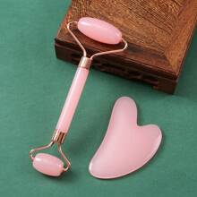1Set Rose Quartz Double Head Roller Massager Heart Shaped Face Eye Massage Scraping Gua Combination Set