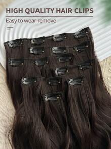 Clip In Hair Extensions Brown Color 16 CLips 24 Inch Long Water Wave Hair Extension For Girl Women Full Head Synthetic Hair Extensions Hairpieces - Brown - View 5
