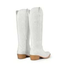 Women's Chunky Heel Embroidered Western Boots Pull On Side Zipper Knee High Boots Comfortable Fashionable Versatile Casual Outdoor Western Cowboy Cowgirl Boots - trắng - Xem 8