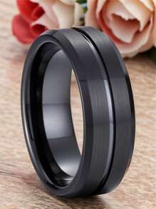 1pc Fashionable Couple Rings - 1pc Stainless Steel Men's Wedding Band & 1pc Elegant Princess Square Cut Women's Engagement/Wedding Ring, Bridal Jewelry Gift - Gun Black - View 5