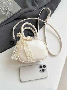 1 Pc New Mini Solid Color Pu Material Bow Ribbon Decorated Handbag With Interchangeable Strap, Crossbody And Handheld, Fashionable And Elegant For Daily Outings, Shopping, Parties, Banquets, And Friend Gifts