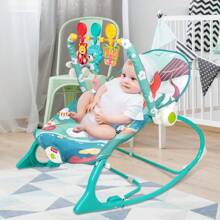 Blau Babywippe mit Spielzeug, Babywippe mit Sicherheitsgurt, Schaukelstuhl für Babys 0-3 Jahre, 80 x 60 x 43 cm