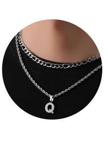 2pcs/Set Women's Minimalist Vintage A-Z Letter Pendant Necklace, Stainless Steel Material Waterproof Non-Fading, Suitable For Daily Wear And Holiday Parties - Multicolor - View 12