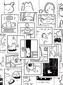 40张黑白简笔画软萌生物卡通贴纸手账贴手机壳水杯吉他装饰防水贴纸 - 彩色 - 查看 11