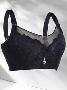 Women's Adjustable Strapless Lace Bra With Steel Rings - Black - View 6