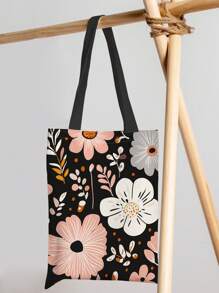 1 Stück Blumen Muster Handtasche, Schultertasche mit großer Kapazität, Damen Lässig Tragetasche, Segeltuch Tasche für Arbeit, Schule, Einkaufen