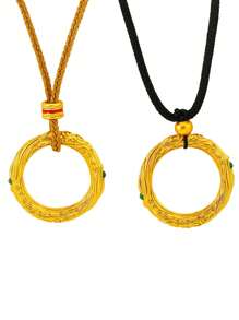 1pc Fashion Minimalist Stainless Steel Unique Nezha Circle Pendant Necklace, Handmade Braided Rope Vintage Chinese Style Auspicious Cloud Charm Necklace, Daily Wear Or Gift For Women