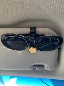 1pc Cute Floral Car Visor Clip, Multi-Functional Sunglasses Holder, Sun Visor Organizer, Card Clamp