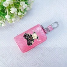Car Key Bag Uniform Car Key Storage Bag Creative Keychain Blingbling Car Key Protector Secure Zipper Closure Protector Stylish Waist Pocket Car Key Protector Unisex For Women Mini Wallet,1pc Black & Gold PU Leather Car Key Case - Multicolor - View 101