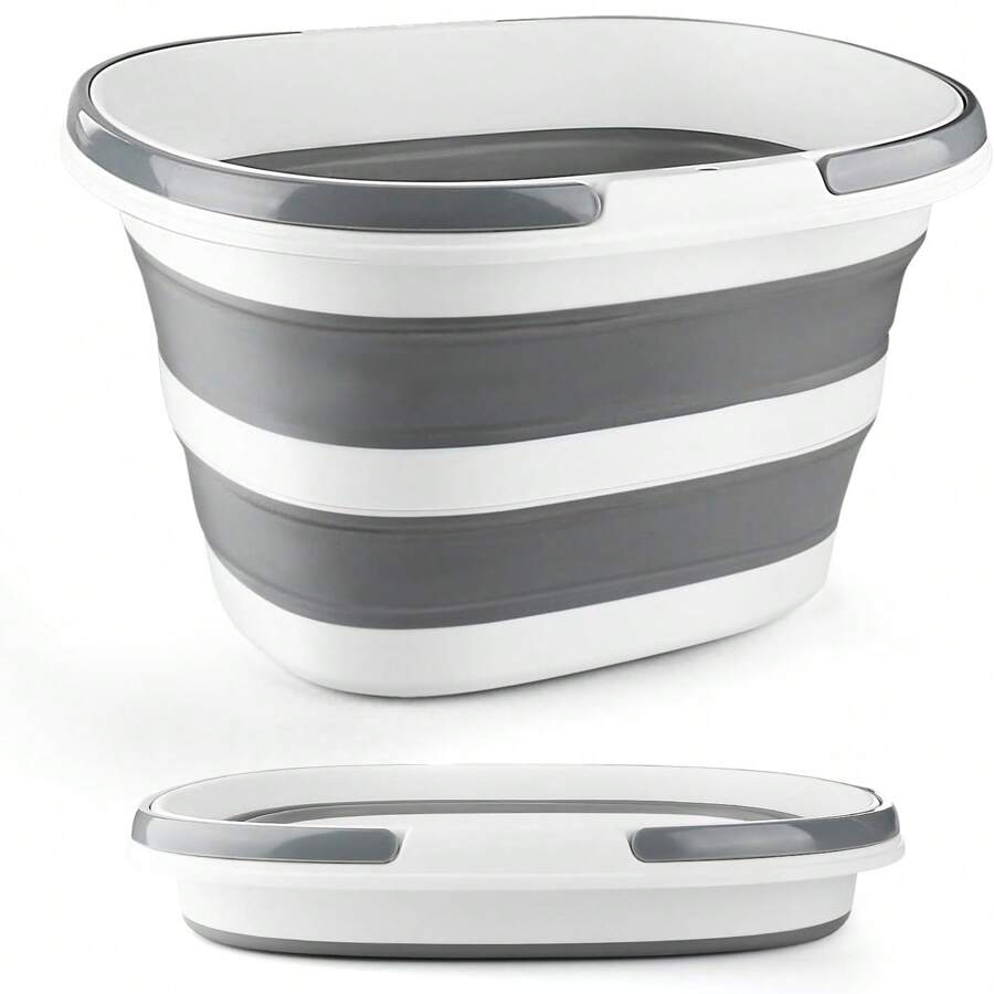 可折叠大容量拖把桶带手柄清洁用，16L（4.2 加仑）硅胶方形多用途水桶，用于窗户清洁或洗车，清洁用品收纳塑料桶用于储存 - 灰色 - 查看 1