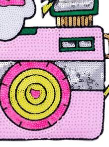 1个粉色亮片相机图案，笑脸云朵熨烫贴片，带来好心情，个性化DIY服装配饰，刺绣缝纫熨烫贴花装饰贴片，徽章，适用于衣服、鞋子、包包，夏季，学校 - 彩色 - 查看 5