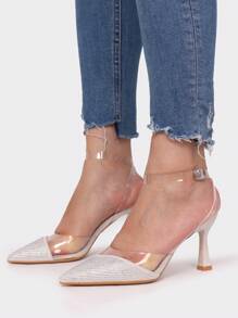 StellaMeli BEAUTIFUL PLASTIC AND PU HEEL SANDALS WITH RHINESTONE 9CM HEEL Stylish High Heels - Silver - View 2