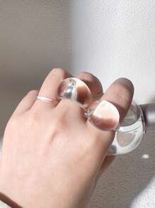 3 件朋克风格极简主义透明树脂戒指，适合女性休闲或参加派对时佩戴，在阳光下闪闪发光