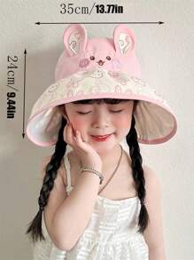 Kids Foldable Sunhat, Thin Brim Cartoon Cute Rabbit Pattern, UV Ion Sunshade Hat For Girls & Boys - Multicolor - View 3