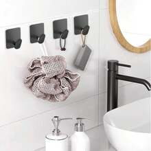 4pcs Adhesive Hooks, Coat Hooks, Bathroom Hangers, Hooks, No Drill Wall Hooks, Stainless Steel Bathroom Towel Hooks, Adhesive Metal Hooks, Sticky Towel Hooks, Stainless Steel Bathroom Hanging Hooks, Small Wall Hangers For Bathroom - Multicolor - View 6