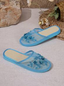 Fashionable New Handmade Beaded Slip-On Slippers, Suitable For Indoor And Outdoor Wear - Blue - View 7