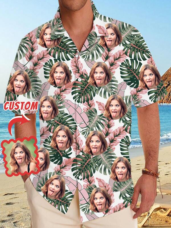 1 stuk aanpasbaar casual overhemd voor heren, overhemd met Braziliaanse kraag en knoopjes, gepersonaliseerd overhemd met korte mouwen voor heren met grappige gezichtsontwerpen, gepersonaliseerd fotocadeau voor vriend, echtgenoot, familie, vrienden. Decoratief, Dawg Stijlvol, Mode, Hipster, Gecontracteerd, Gemakkelijk kostuum, Bescheiden mode, Minimalistisch chic, Casual op maat, Uniek, Gepersonaliseerd. Ideale cadeaus voor hem. Familie, vriend, vrienden, kinderen.