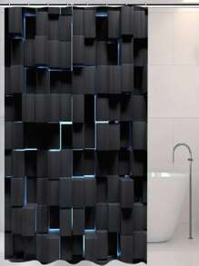 1pc, Deep Blue Geometric Pattern Printed, Plant Element Waterproof Shower Curtain Tapestry Wall Decor Curtain, With 12 Hooks Waterproof Polyester Fabric Shower Curtain, Bathroom Tub Divider, Modern Home Bathroom Decor, Waterproof Polyester Fabric, Machine Washable, Eyelet Top, Unlined Woven Shower Curtain, Suitable For Hotel Apartment Bathroom Decor, Home Decor Bathroom Accessory, Great As Gift, 35inX70in, 47inX70in, 59inX70in, 70inX70in