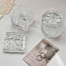 1 Stück Schleife Kristallglas Schmuckaufbewahrungsbox - Transparenter Deckel, elegante multifunktionale kompakte Aufbewahrungsbox, geeignet für Schmuckaufbewahrung auf der Kommode, Wohn-/Schlafzimmer Dekoration, perfektes Geschenk, für Urlaub, Strand, Bad, Schlafzimmer, großes Fassungsvermögen