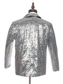 Shiny Silver Sequin Suit Jacket, Suitable For Parties, Dancing, Music Festivals, Men Glittering Blazers