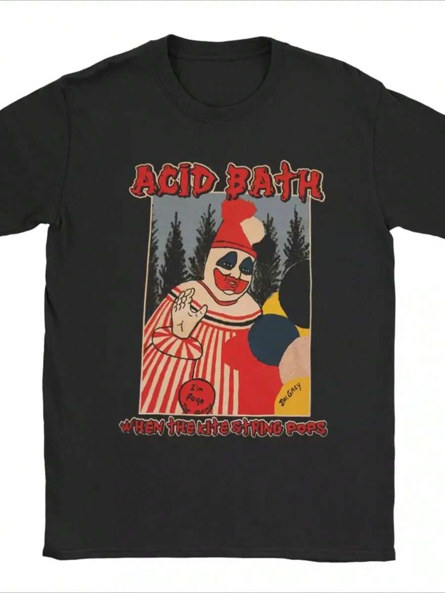 Camiseta para hombre 1Pcs 220g 100% algodón estampado digital con la imagen de payaso y estilo rockero  de Acid Bath - Negro - Ver 1