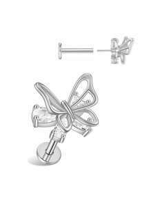 1 件装双层蝴蝶无缝推入式唇/耳/软骨耳钉，镶嵌合成锆石，身体穿孔珠宝唇/耳钉，适合约会、日常佩戴、礼物、派对、音乐节 - 蝴蝶型 - 查看 6