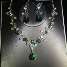 1 set di gioielli da donna, set di orecchini e collana vintage con incrostazioni di strass, 3 pezzi, adatto per spose, matrimoni, banchetti e feste - set di gioielli - Visualizzare 5