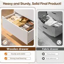 EnHomee White Wooden Dresser With 6 Large Drawers, Dressers & Chests Of Drawers With Large Organizer, Tall Dresser With Smooth Metal Rail, Dresser For Bedroom, Easter Decor, Wedding Decor, Home Decor, Room Decor - 白色 - 查看 5