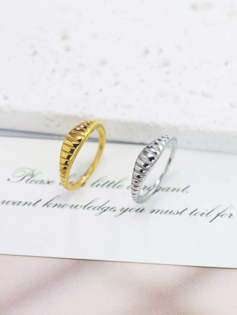 1pc Luxurious Stainless Steel 14K Gold Plated Unique Women Ring, Gift For Her