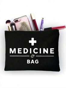 1pc Nurse Themed Cosmetic Bag Printed With Letters "Medican Bag" And Pill Pattern, Drug Storage Bag,Casual Style,Medical Staff Storage Bag, Thermometer Graphic Print, Hand Washable - Ideal For Medicationsuitable For Beaches, And Holidays, Camping, And Road Tripscosmetics Bag,Gifts For Friends And Teachers, Home Essentials, Bathroom Storage Bag,Mother's Day Gifts, Nurses' Day Gifts, Teacher Gifts - White - View 3