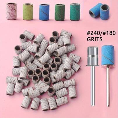30PCS Nail Art Sanding File Bands Kit, 240/180 Grits - Hypoallergenic, Multi-Color Set For Electric Drill, Perfect For Manicure & Pedicure, Includes Nail Polish Remover Tools, Nail Care Tools|Colorful Grip Bands|Silicon Carbide Texture, Nail Tech Supplies