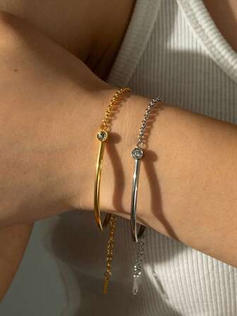 1 件时尚性感不锈钢锆石拼接链女孩手链女士简约个性化日常珠宝配饰礼物