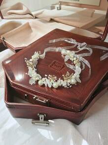 4 件装新娘花童头饰珍珠婚礼头带水钻发夹，适合女孩 - 彩色 - 查看 9