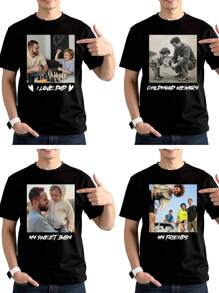 Customized Men's T-Shirt With Personalized Design - Input Your Text/Blessing/Fun Quote/Message, Upload Your Photo/Couple Photo/Loved One/Best Friend/Pet/Landscape/Family, Men's Black Short Sleeve Tee Ornamental, Dawg Stylish, Fashion, Hipster, Contracted, Easy Costume, Modest Fashion, Minimal Chic, Casual Custom, Unique, Personalized Ideal Gifts For Him Family, Boyfriend, Friends, Children