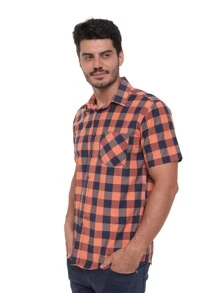 Rand paul Men's Plaid Shirt Casual Slim Fit Short Sleeve With Pockets Imported - trái cam - Xem 4