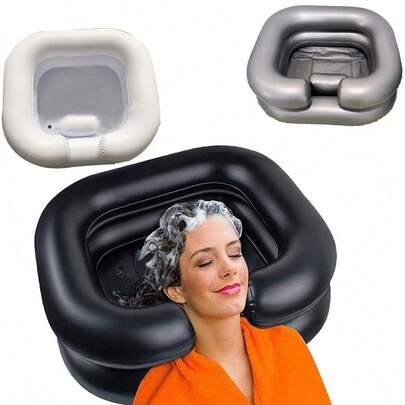 Chậu gội đầu bơm hơi kèm ống dẫn nước (100 cm) dành cho người nằm liệt giường - Gội đầu trên giường với chậu gội đầu bơm hơi. Bát gội đầu di động kèm gối cho cảm giác thoải mái hơn. Bồn rửa bơm hơi hoàn hảo cho tóc tết, trang trí phòng tắm, trang trí mùa thu, trở lại trường học