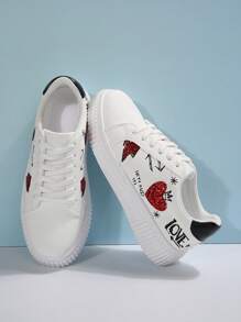 Women Graffiti Heart Round Toe Lace Up Outdoor Activity Sporty & Casual Lightweight EVA Platform Sneakers, Spring/Summer