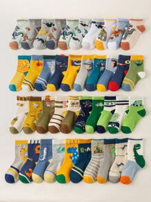 1/5/10 paia di calzini carini e morbidi per bambini con stampa di dinosauri, calzini corti traspiranti e alla moda per uso quotidiano, festival, viaggi, colori e stili casuali a caso