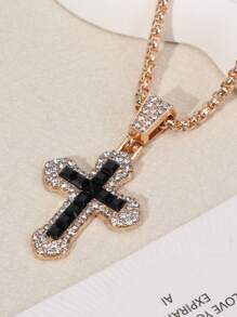 1pc New Titanium Steel Cross Necklace, Micro-Inlaid Zirconia Pendant Jewelry, Titanium Steel Versatile Sweater Chain Necklace