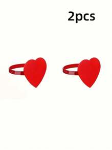 2 件情人节金属心形餐巾环，红色心形餐巾架，适用于餐厅餐桌装饰